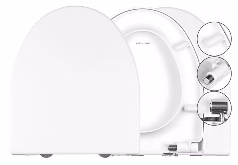 Sedile WC Ramm compatibile con Cersanit Parva, realizzato in duroplast antibatterico, con cerniera in metallo