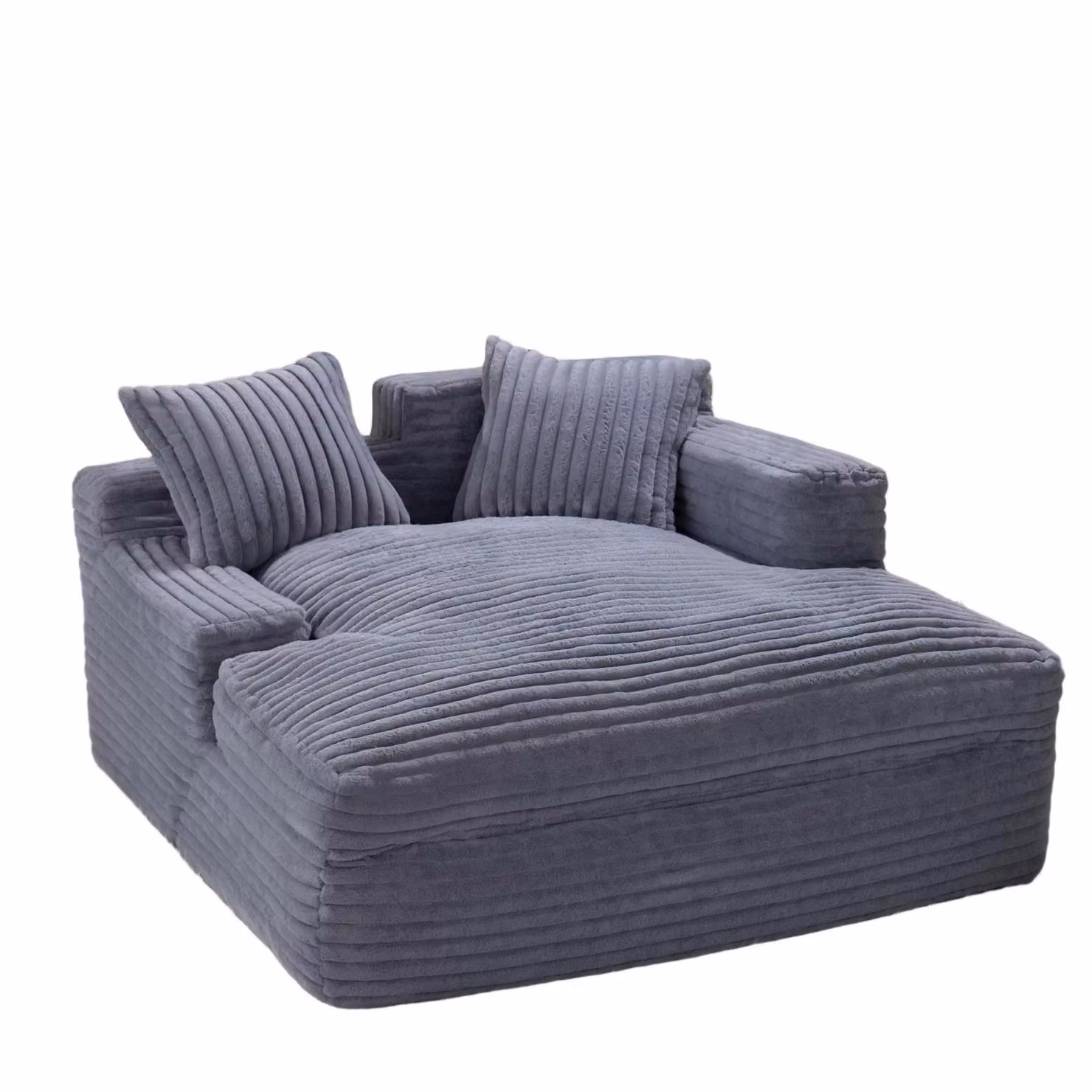 PillowPalette - Divano Lazy in tessuto cordonato con cuscini, divano da pavimento 135 x 152 x 80 cm, poltrona letto con funzione letto, poltrona chaise longue, grigio