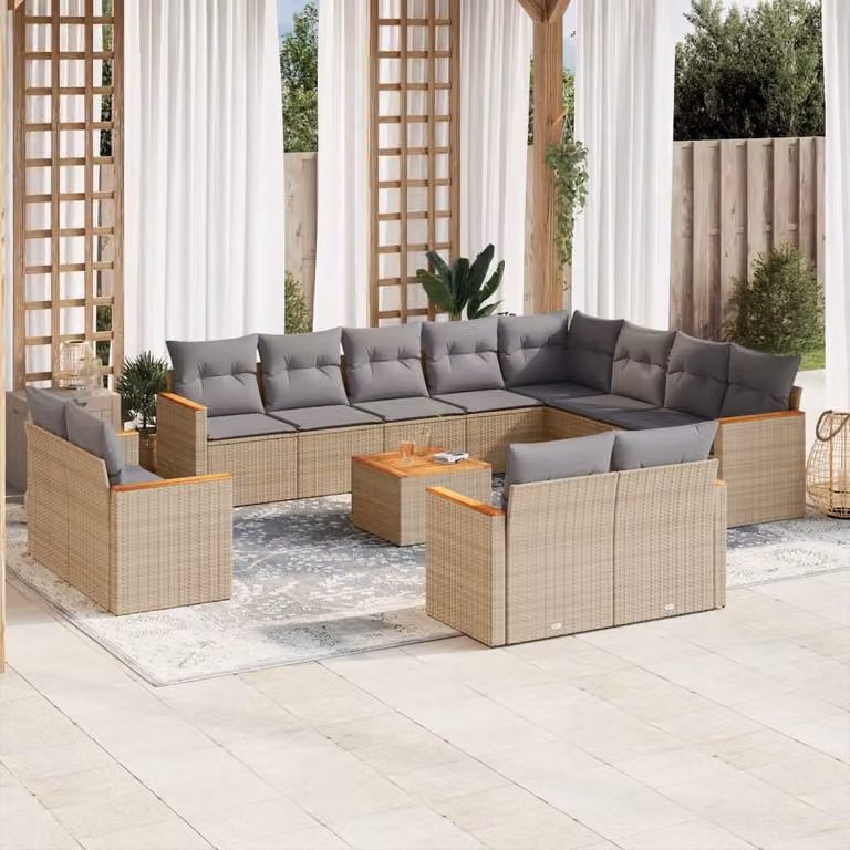 Maison Exclusive - Set Divano da Giardino 13 pz con Cuscini Beige Misto Polyrattan