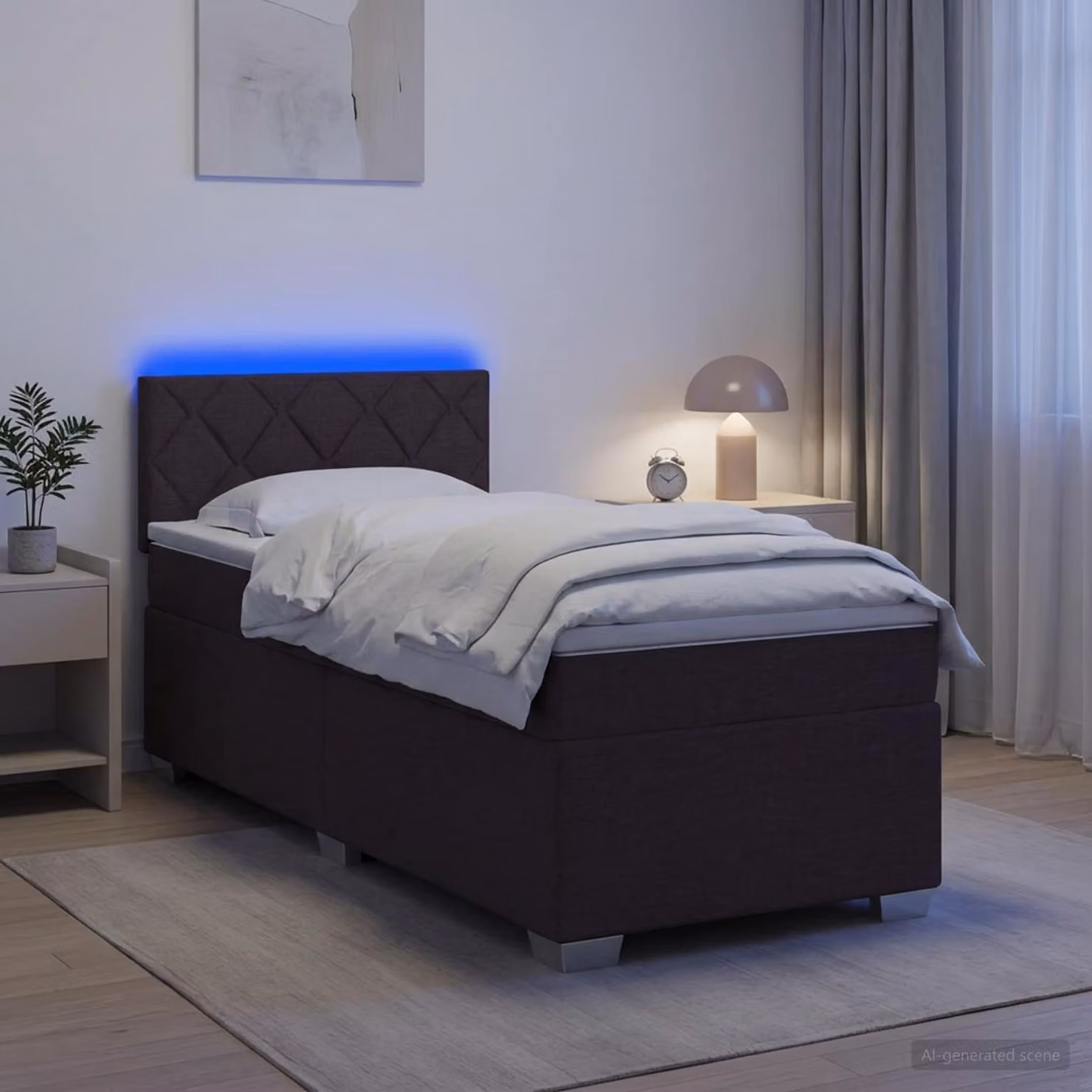 Letto con Box Spring, Materasso Ibrido e Illuminazione LED vidaXL, Marrone Scuro e Bianco, 90 x 190 cm