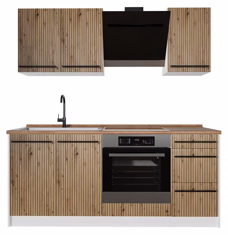 Cucina monoblocco Vicco R-Line Rovere artigianale/Bianco 180 cm, PL Rovere, Model 67046