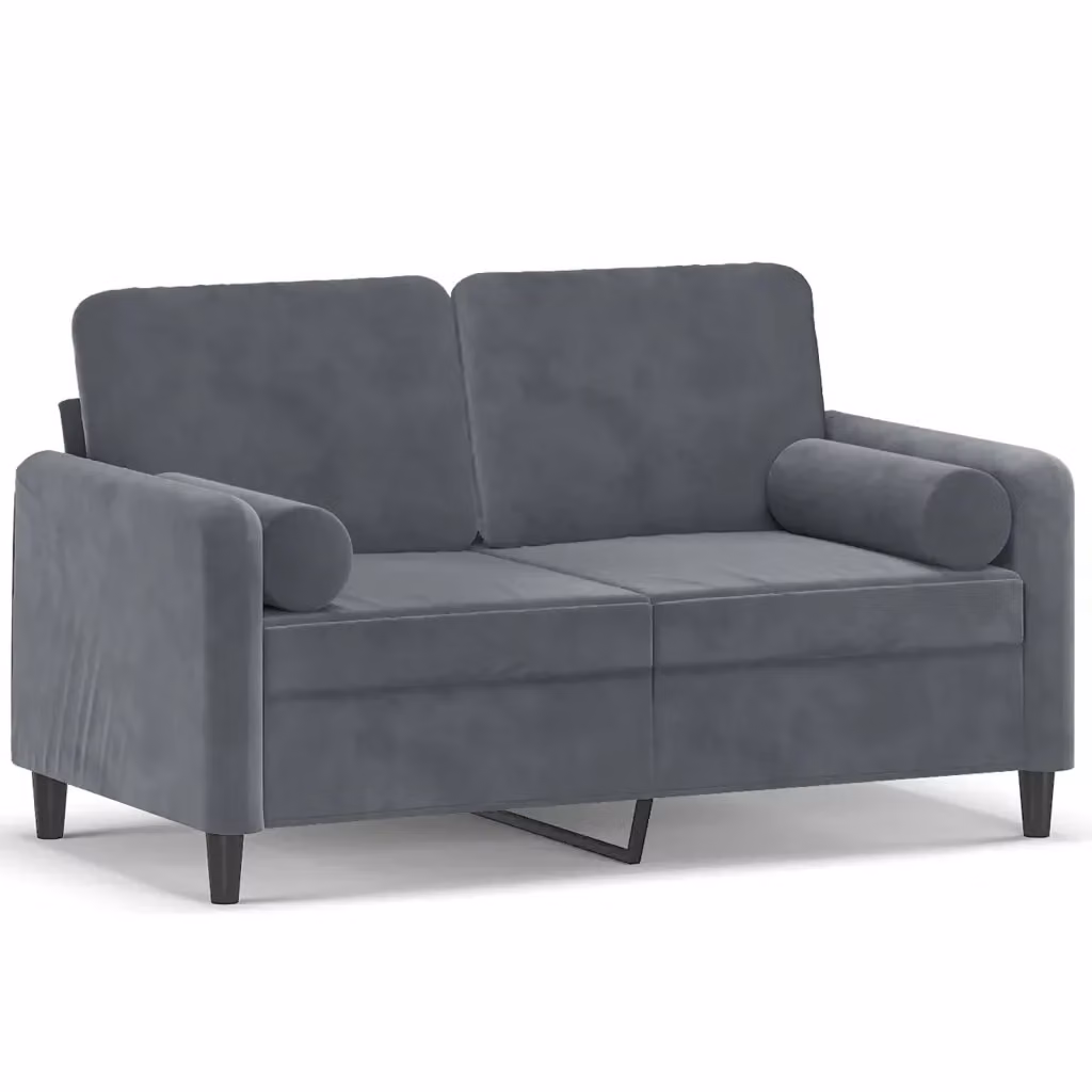Divano a 2 posti moderno vidaXL in velluto grigio con cuscini e coperture rimovibili L: 138 cm, P: 80 cm, H: 77 cm – 2