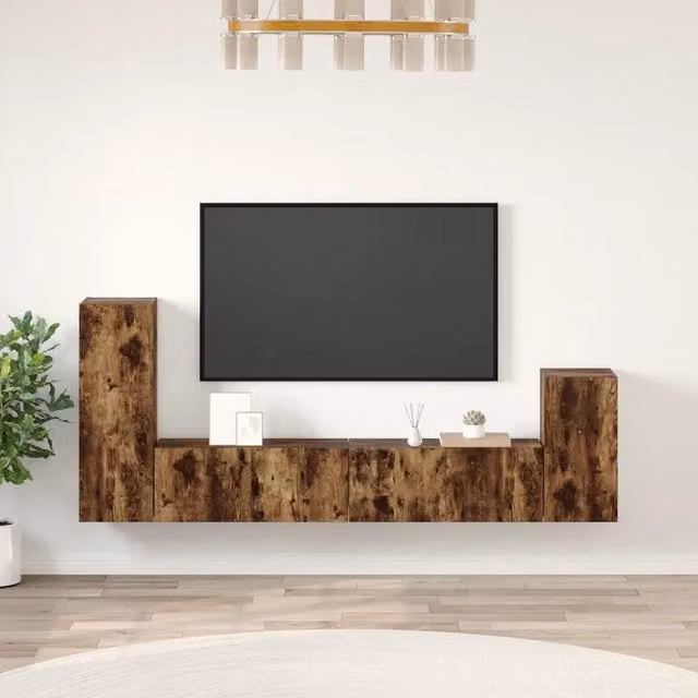 Set di mobili porta TV 4 pezzi vidaXL in legno multistrato color rovere fumo marrone per soggiorno – 1