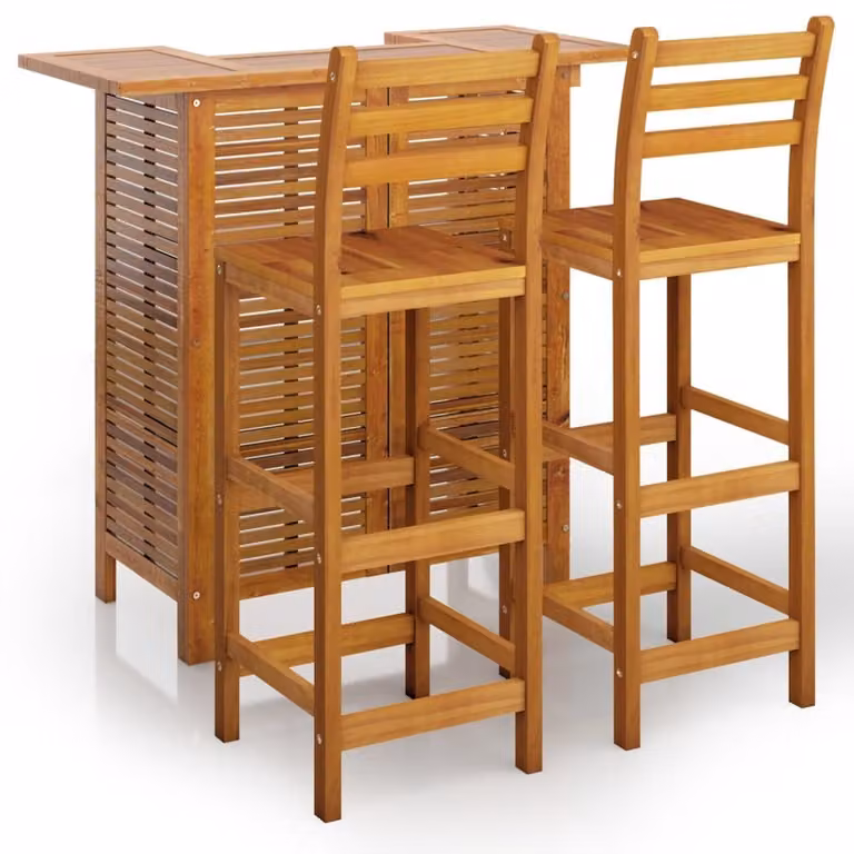 Set da Bar per Giardino 3 pz in Legno Massello di Acacia