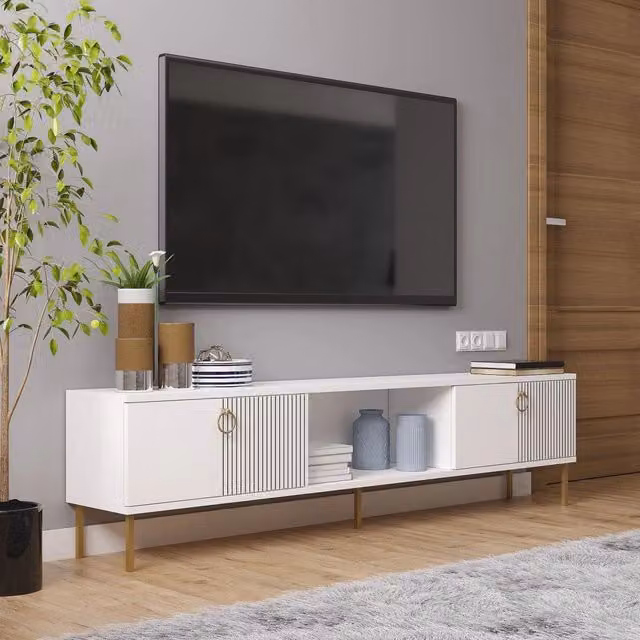 Mobile porta TV Imerese DMORA Bianco con 2 ante, L: 180 cm, P: 30 cm, H: 45 cm – 1