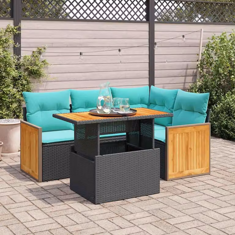 Maison Exclusive - Set Divani da Giardino 5 pz con Cuscini Nero Polyrattan Acacia