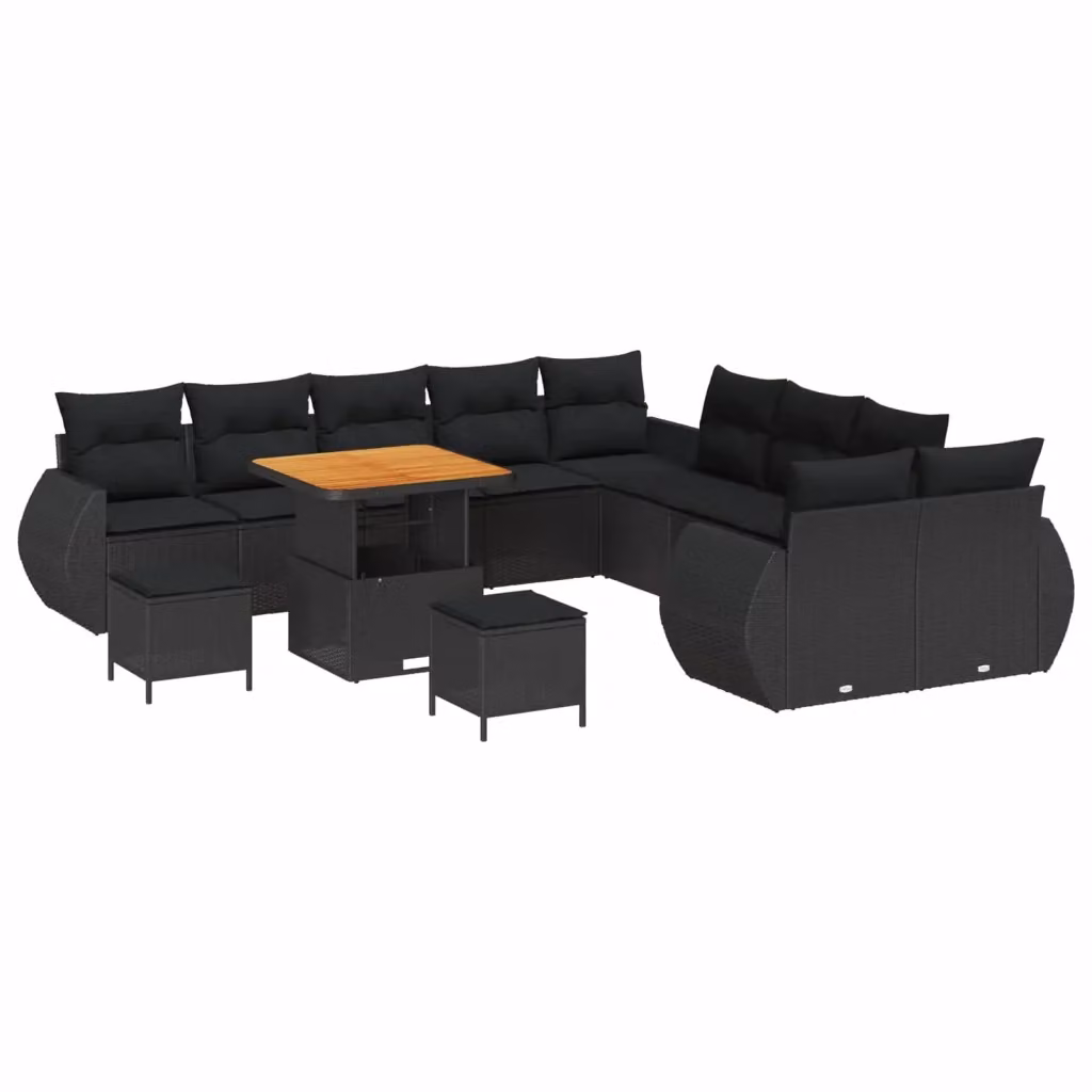 Set Divano da Giardino vidaXL a forma a U con 13 pezzi, Nero, con Cuscini e Tavolino da Caffè – 2