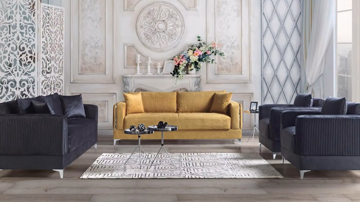 Sofagarnitur 3+2+1+1 Sitzer Textil Modern Komplett Sessel Sofa 3 Sitzer Luxus