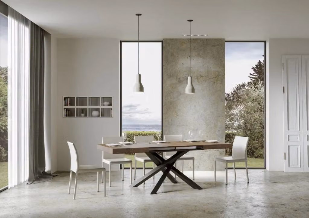 Tavolo allungabile moderno Itamoby in MDF laminato color noce con telaio antracite L/P: 130 x 90 cm, estensibile fino a 390 cm – 2