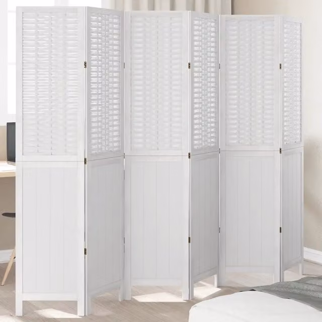 Divisorio Ambienti vidaXL con 6 Pannelli in Legno di Paulownia Bianco Design Geometrico Minimalista H: 180 cm, L: 215 cm