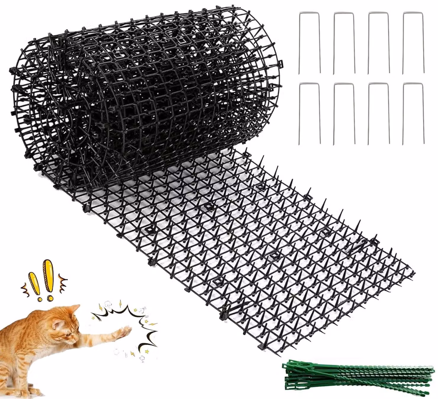 Tappetino protettivo per gatti, dimensioni 400 x 30 cm, completo di picchetti