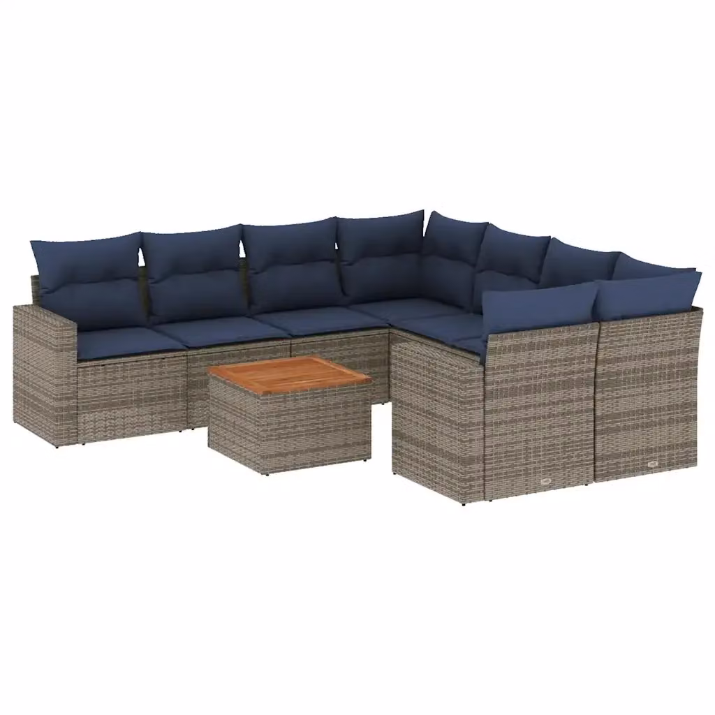 Set di divani da giardino vidaXL in polyrattan grigio con 9 pezzi e cuscini imbottiti – 2