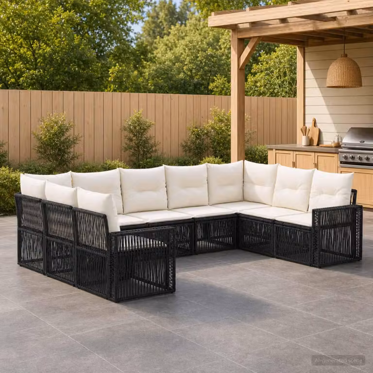 Maison Exclusive - Set da giardino composto da 9 pezzi. Divano e poltrone in rattan sintetico, colore nero e crema