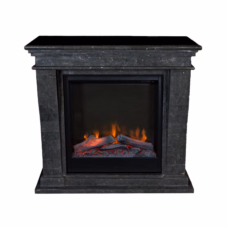 Caminetto elettrico Xaralyn - Kreta-mini ELE-SBU - pietra naturale lucida nera - riscaldamento 1500 Watt - con telecomando - caminetto da incasso incluso - caminetto decorativo