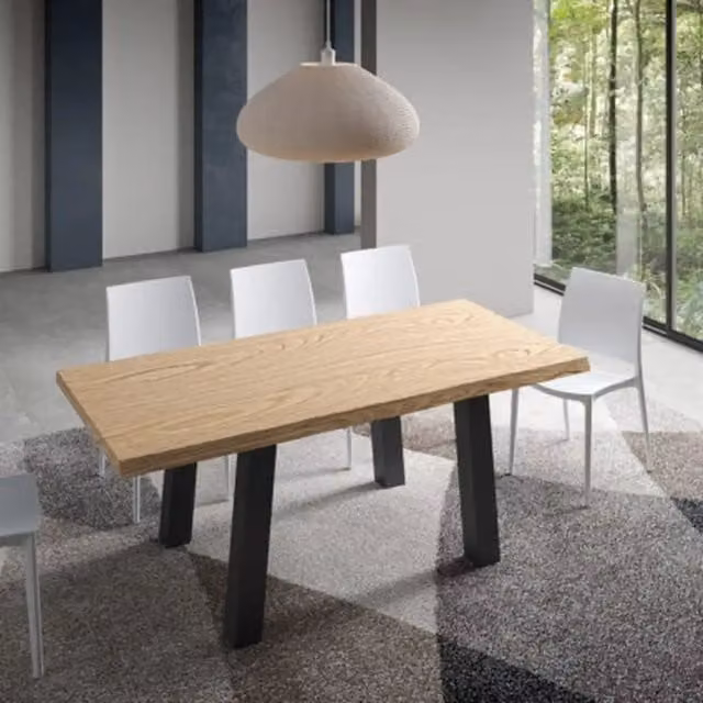 Tavolo allungabile Itamoby in legno di rovere con bordo naturale e gambe in metallo antracite L/P/H: 200-250 x 90 x 75 cm