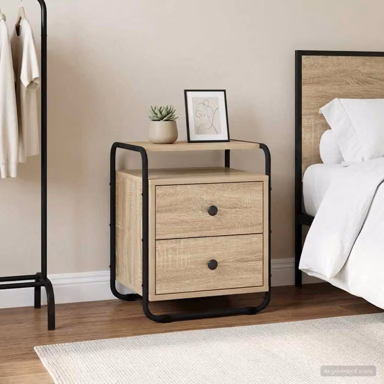 vidaXL Armadio da Notte Moderno in Legno MDF e Metallo, Colore Marrone, L: 40 cm, P: 36,5 cm, H: 50 cm