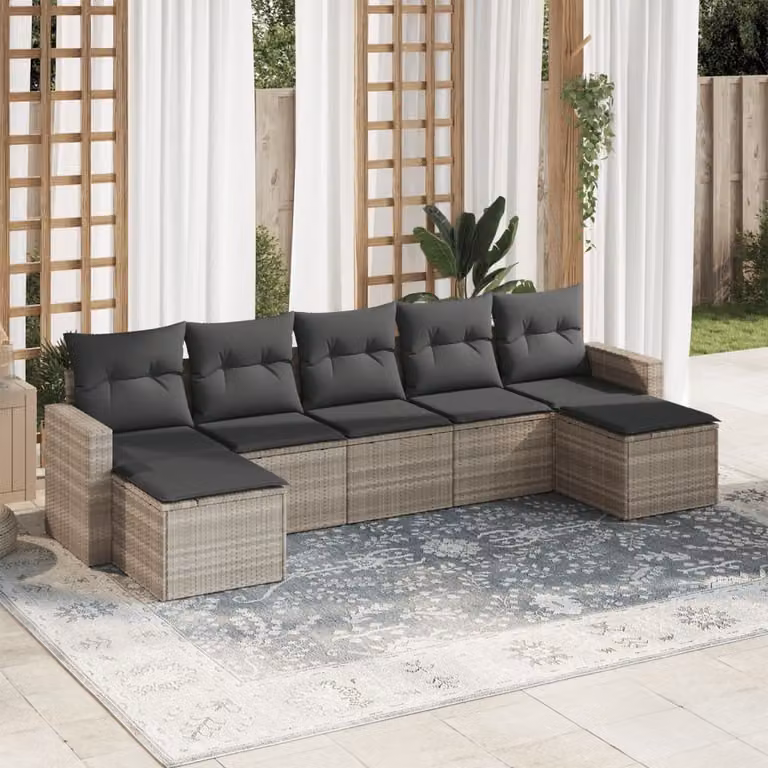 Maison Exclusive - Set Divani da Giardino 7pz con Cuscini Grigio Chiaro Polyrattan