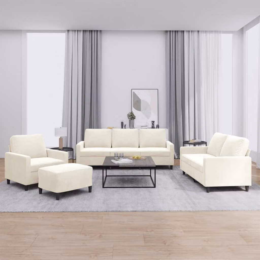 Maison Exclusive - Set divano 4 pezzi con cuscini in velluto color crema