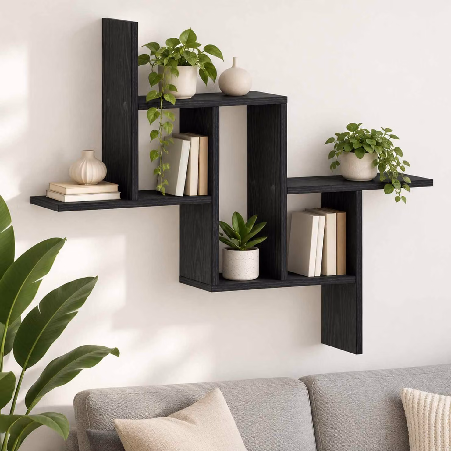 Scaffale da parete moderno vidaXL in legno nero, L: 87 cm, P: 17 cm, H: 75 cm