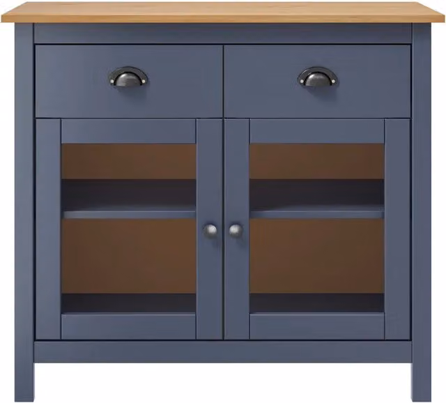 Credenza-Buffet-Armadio da cucina Hill Grigia 90x40x80 cm in Legno Massello di Pino