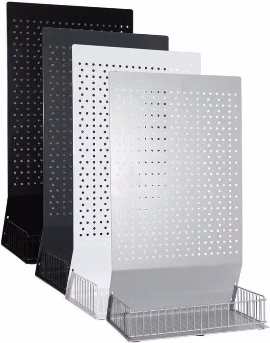 Carrello espositore metallico a forma di L, colore nero, 30x53x19 cm