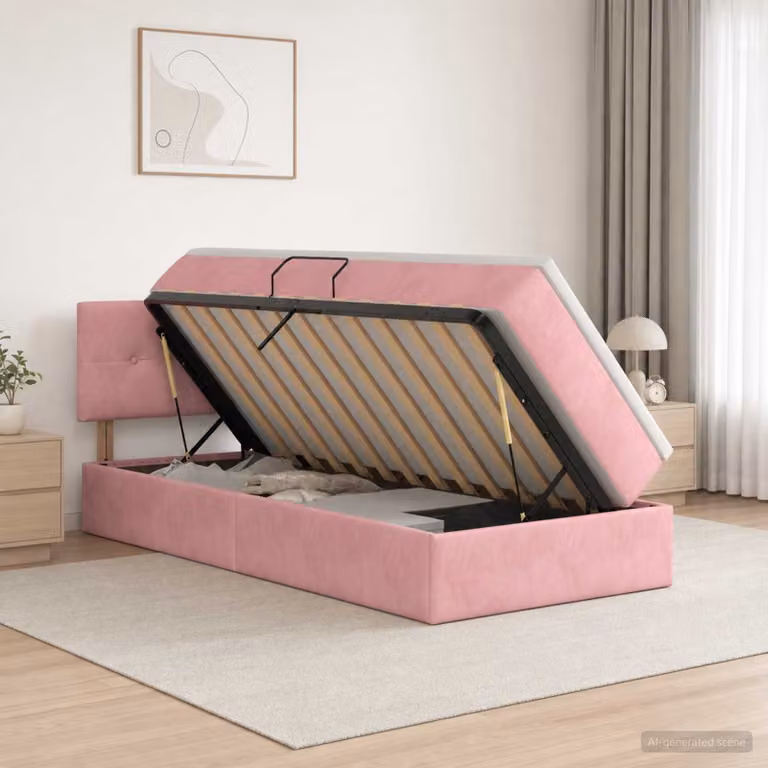 Letto con contenitore e testiera vidaXL in velluto rosa, L 90 x P 200 cm