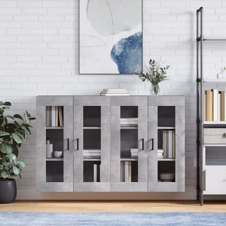 Set di 2 armadietti a parete vidaXL in stile industriale con ante in vetro e ripiani interni, colore grigio, L/P/H: 90 x 34 x 69,5 cm