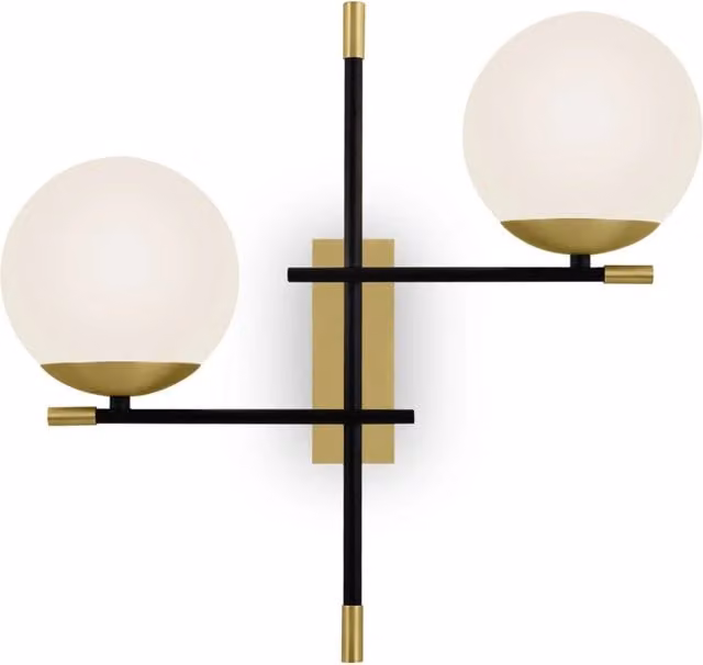 Applique Maytoni Nostalgia con 2 luci E14 in metallo oro e diffusore in vetro bianco