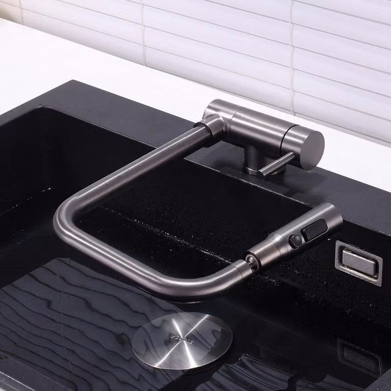 Rubinetto da cucina pieghevole in acciaio inossidabile, con 3 modalità e girevole a 360°, colore grigio