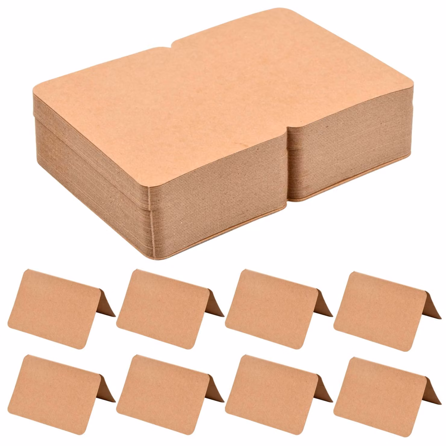 100 biglietti pieghevoli in carta kraft, ideali per progetti fai-da-te, dimensioni 14x10 cm, colore marrone