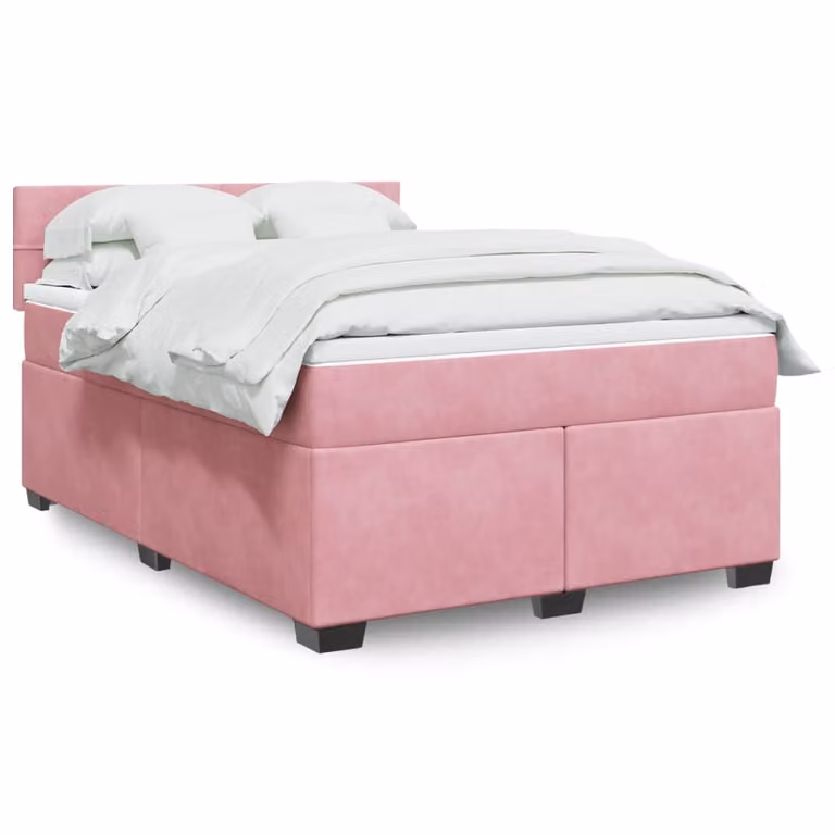 vidaXL Giroletto a Molle con Materasso in Velluto Rosa e Bianco, L/P/H: 140 x 190 cm