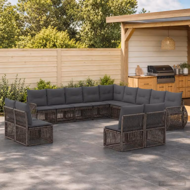Set Divano da Giardino vidaXL 13 pz a Forma a L in Polyrattan Grigio e Antracite con Cuscini Imbottiti e Rivestimenti Rimovibili