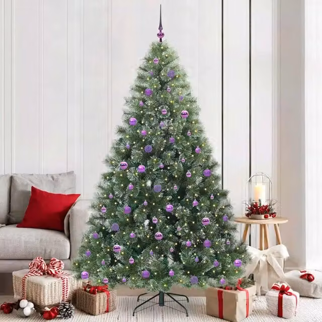 Albero di Natale artificiale moderno vidaXL verde con 300 LED luce bianca calda in PE e PVC, Altezza: 210 cm – 1