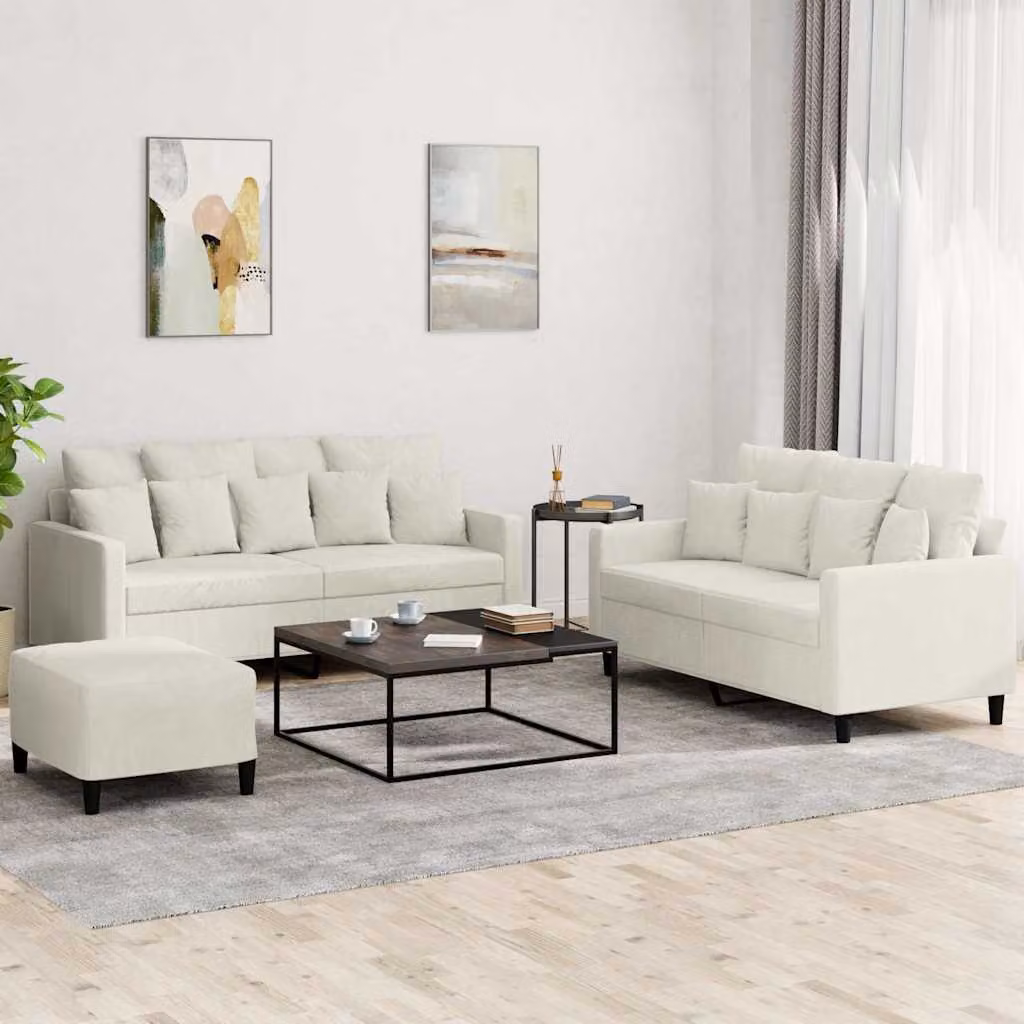 Set di divani 3 pezzi vidaXL in velluto beige con cuscini per soggiorno moderno – 1