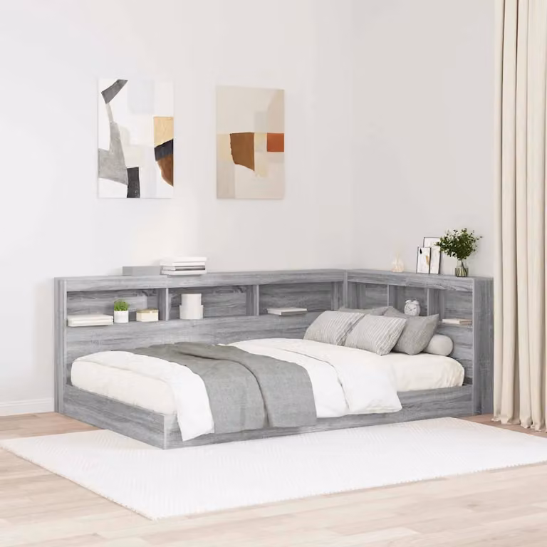 Testata letto con contenitore e porta USB vidaXL, Grigio, L: 207,5 cm x H: 137,5 cm x P: 76,5 cm