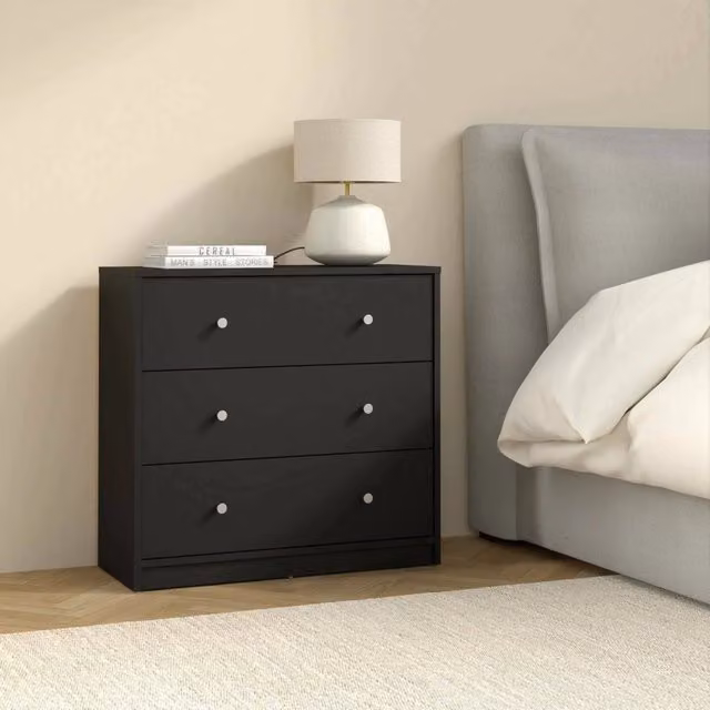 Cassettiera Alert DMORA Nero, Settimino multiuso per camera da letto o soggiorno, H 68,3 x L 72 x P 30,1 cm