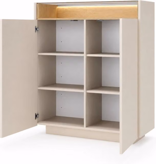 Credenza Alta Con LED 2 Ante Push To Open E 6 Vani Con Ripiani Interni Madia Contenitore Design Moderno Per Salotto Soggiorno E Corridoio 103.2 X 119.2 X 39.5 Cm Cashmere