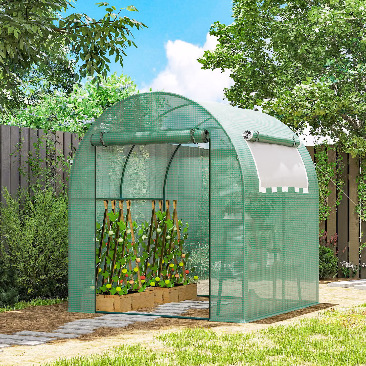 Serra da giardino a tunnel Outsunny con porte e finestre in PE verde, L/P/H: 180 x 180 x 200 cm – 2
