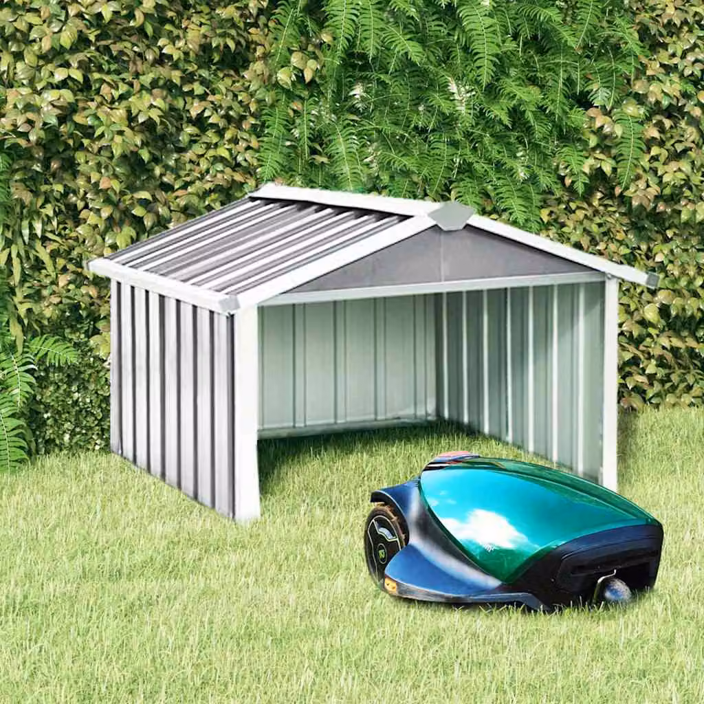 vidaXL Capanno per Robot Tosaerba in Acciaio Zincato Grigio L: 92 cm, P: 97 cm, H: 63 cm