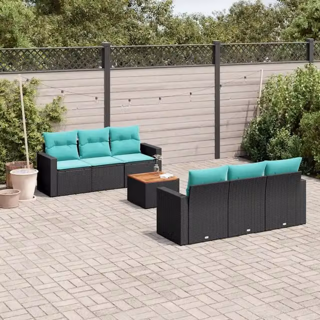 Set Divani da Giardino 7 pz con Cuscini Nero in Polyrattan 3256344