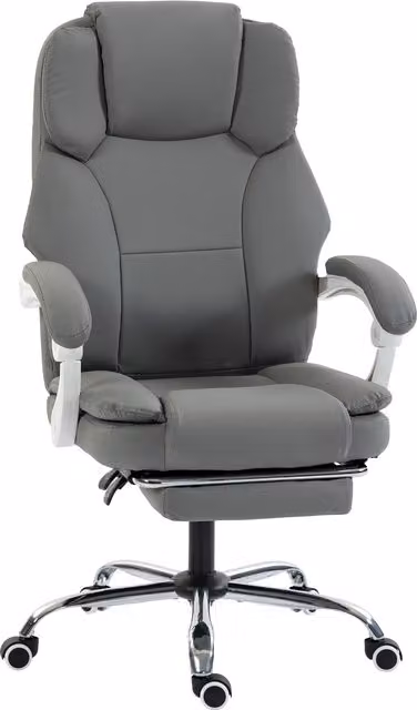 Sedia da ufficio ergonomica HOMCOM in pelle sintetica grigia con braccioli e poggiatesta, regolabile e reclinabile