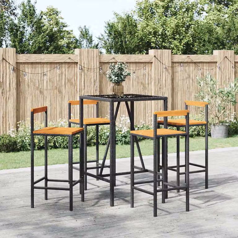 Set Bar da Giardino vidaXL 5 Pezzi in Polyrattan e Legno di Acacia Nero