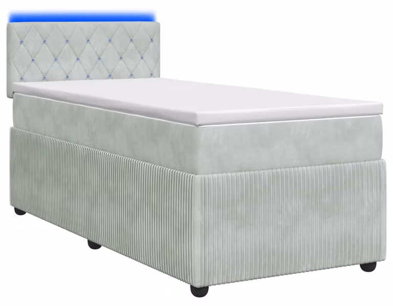 Letto a molle con materasso grigio chiaro 90 x 200 cm in velluto