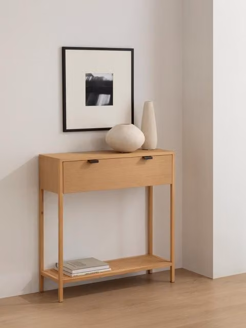Console Breda Kenay Home in rovere e rattan color beige e marrone