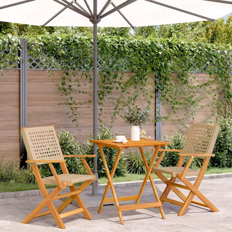 Set da Bistrot 3 pz vidaXL Beige in Polyrattan e Legno di Acacia Oliato