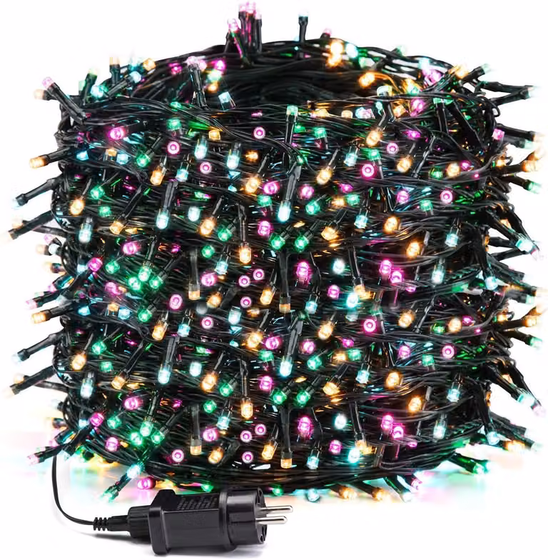 Catena luminosa colorata, 100 metri, 1000 LED, grado di protezione IP44 (resistente all'acqua), adatta per uso esterno
