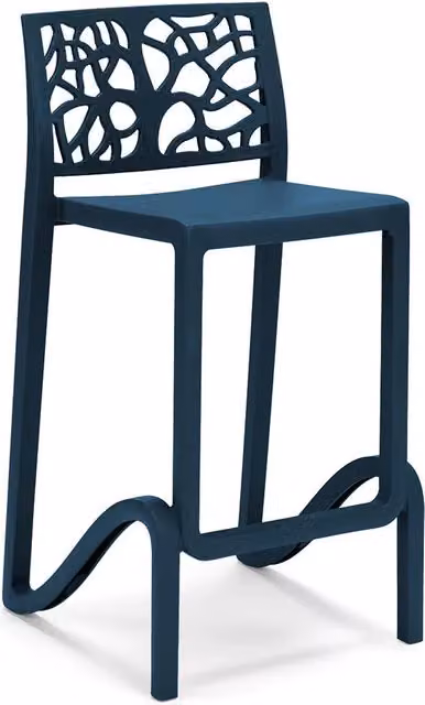 Sgabello in polipropilene TETI colore Petrolio con altezza seduta 75 cm, impilabile e resistente ai raggi UV, ideale per cucina, veranda o giardino