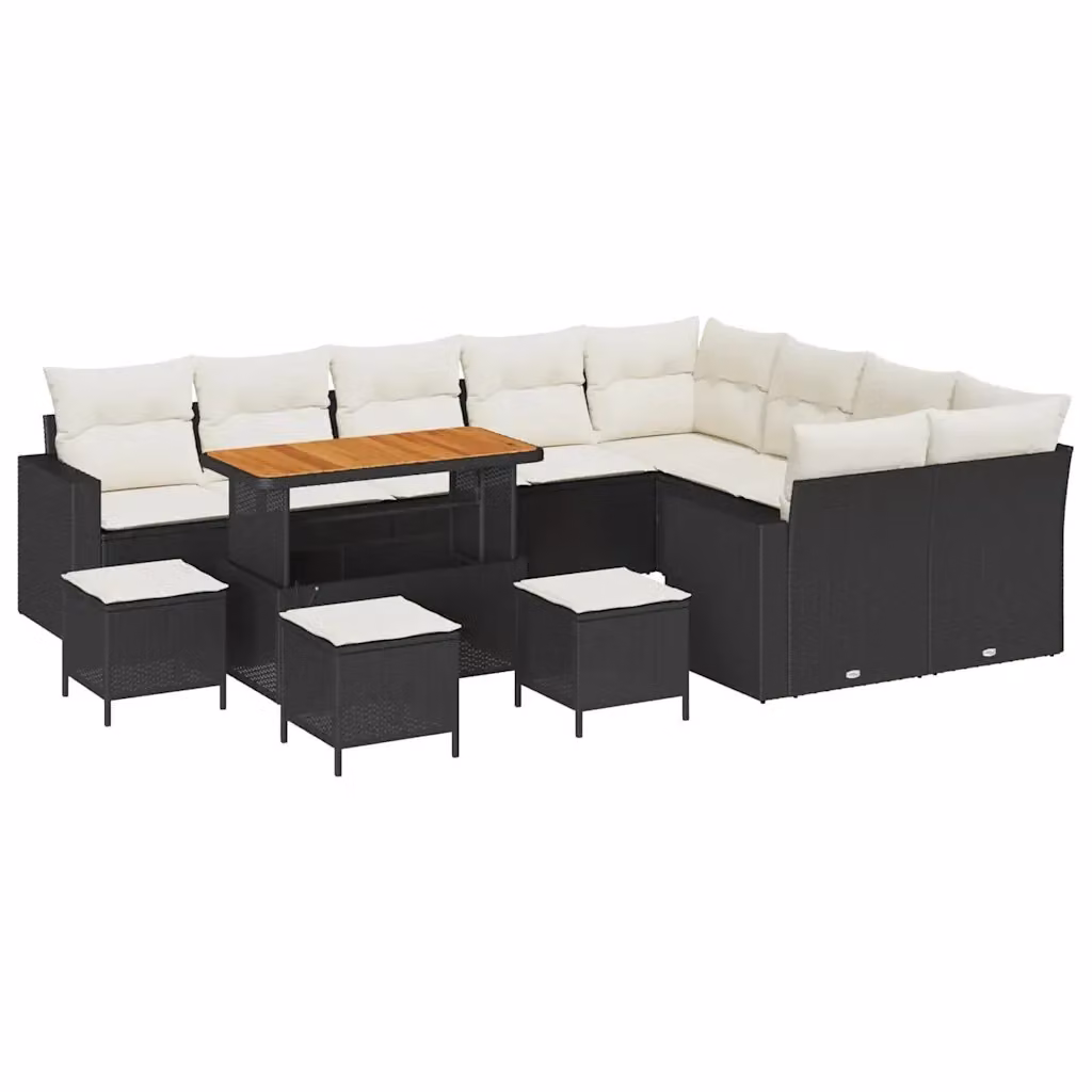 Set Divano da Giardino vidaXL 14 Posti con Tavolino e Ottoman Nero e Beige – 2