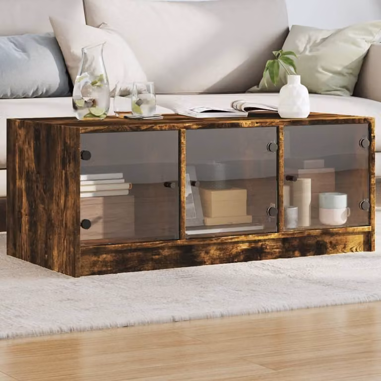 Maison Exclusive - Tavolino con ante in vetro rovere affumicato 102x50x42 cm