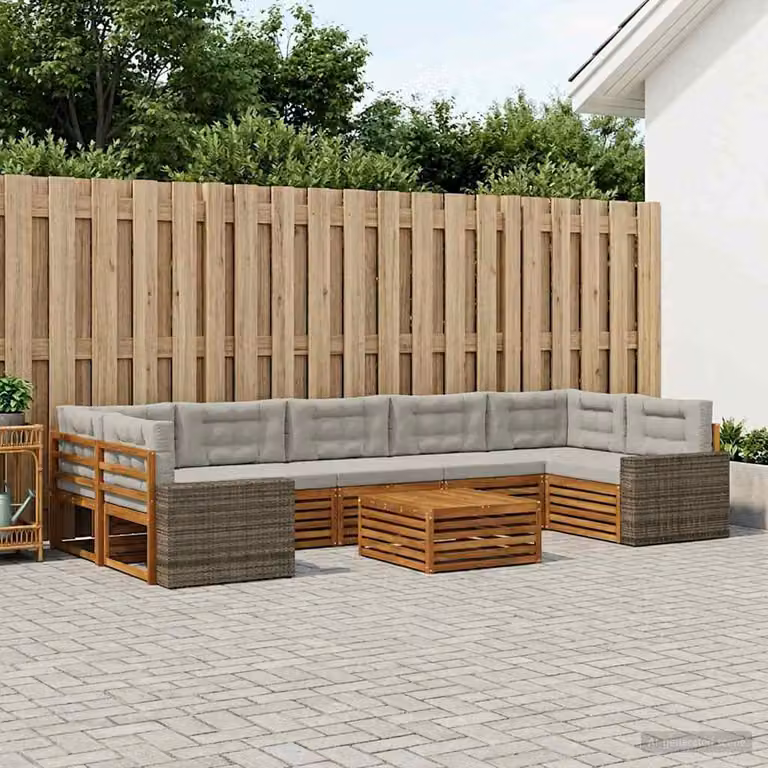 Set di divani da esterno vidaXL 8 pz in legno di acacia con cuscini, colore beige e grigio